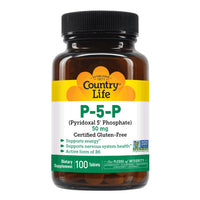 Thumbnail for Country Life P-5-P Vitamin B6 – Bioavailable Pyridoxal-5-Phosphate Supplement for Energy, Nervous System Support, and Red Blood Cell Growth – Certified Gluten Free, Vegan, Non-GMO – 100 Capsules