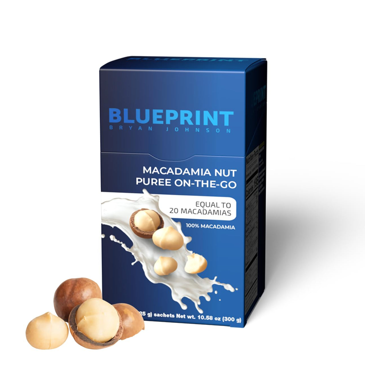 Blueprint Bryan Johnson Macadamia Nut Puree On the Go - 1 Ingredient - No Added Sugar - Non Dairy, Vegan, Non GMO, Keto Friendly (12 Servings)