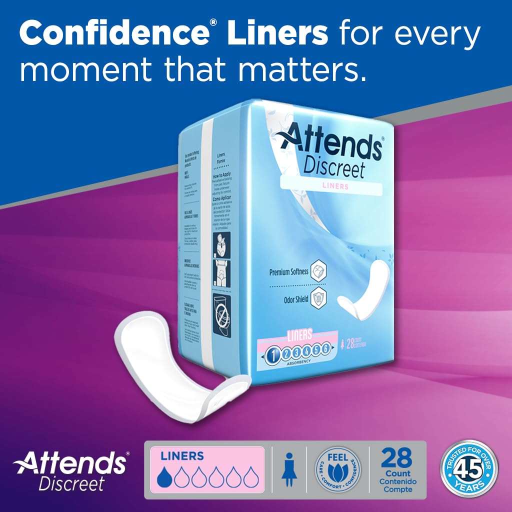 Attends® Confidence® Discreet Liners (28 Pack) - Adult Disposable Light-Absorbent Bladder Control Pad Liners, 6 in.
