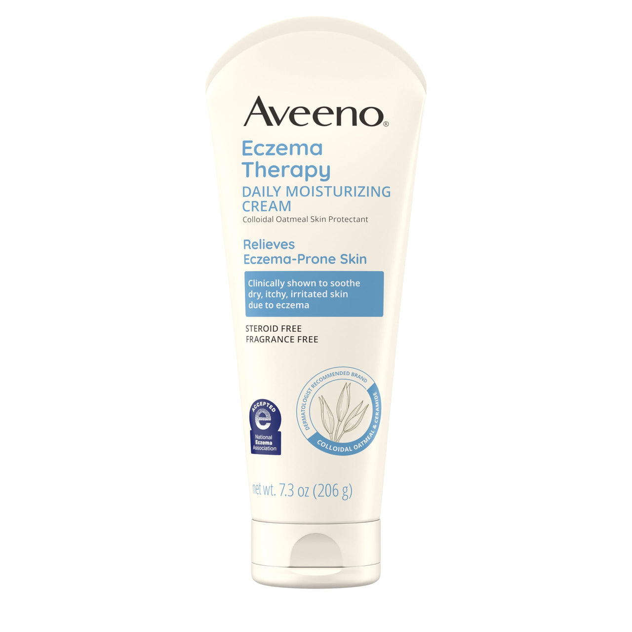 Aveeno Eczema Therapy Daily Moisturizing Body Cream for Sensitive Skin, Soothing Eczema Relief Cream, Colloidal Oatmeal & Ceramide for Dry & Itchy Skin, Steroid- & Fragrance-Free, 7.3 oz