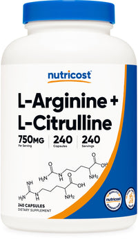 Thumbnail for Nutricost L-Arginine L-Citrulline Complex 750mg, 240 Capsules - Non-GMO