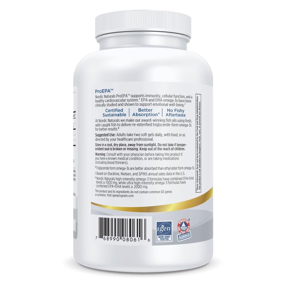 Nordic Naturals ProEPA, Lemon - 180 Soft Gels - 1210 mg Omega-3 - High-Intensity EPA Formula for Healthy Mood, Heart Health & Cellular Function - Non-GMO - 90 Servings