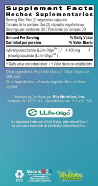 Thumbnail for Bio Nutrition inc pre-biotic Fiber - llife-Oligo - 1400 Mg - 60 Vegetarian Capsules - Gluten Free - Improves Gut Health - Clinically Tested by