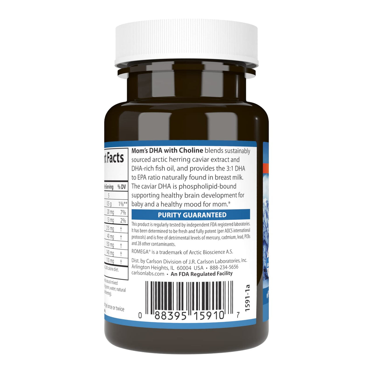 Carlson - Mom's DHA with Choline, 3:1 DHA to EPA Ratio Found in Breastmilk, Growth and Development, 60 Softgels