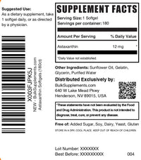 Thumbnail for BulkSupplements.com Astaxanthin 12mg Softgels - Astaxanthin Supplements, Antioxidant Source - Gluten Free, 1 Softgel per Serving, 180 Count (Pack of 1)