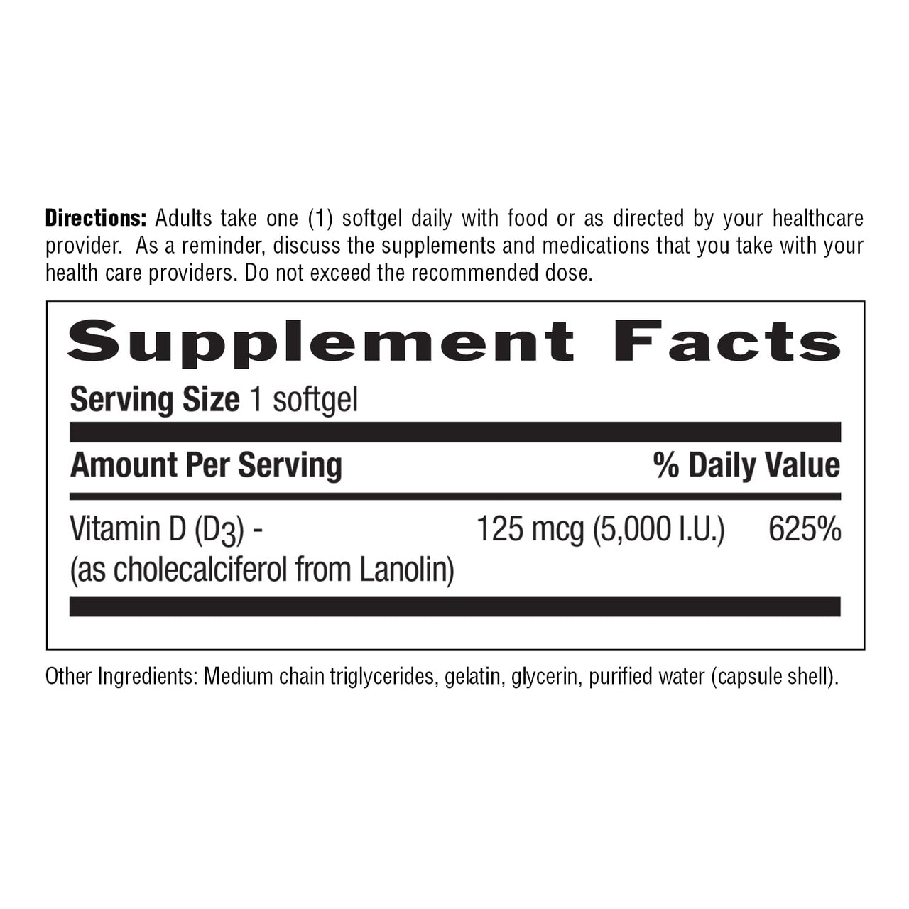 Country Life Vitamin D3 5000 IU – High Potency, Non-Fish Source, Supports Bone Health, Immune Function & Calcium Absorption – 365 Softgels, Certified Gluten-Free, Long-Term Supply