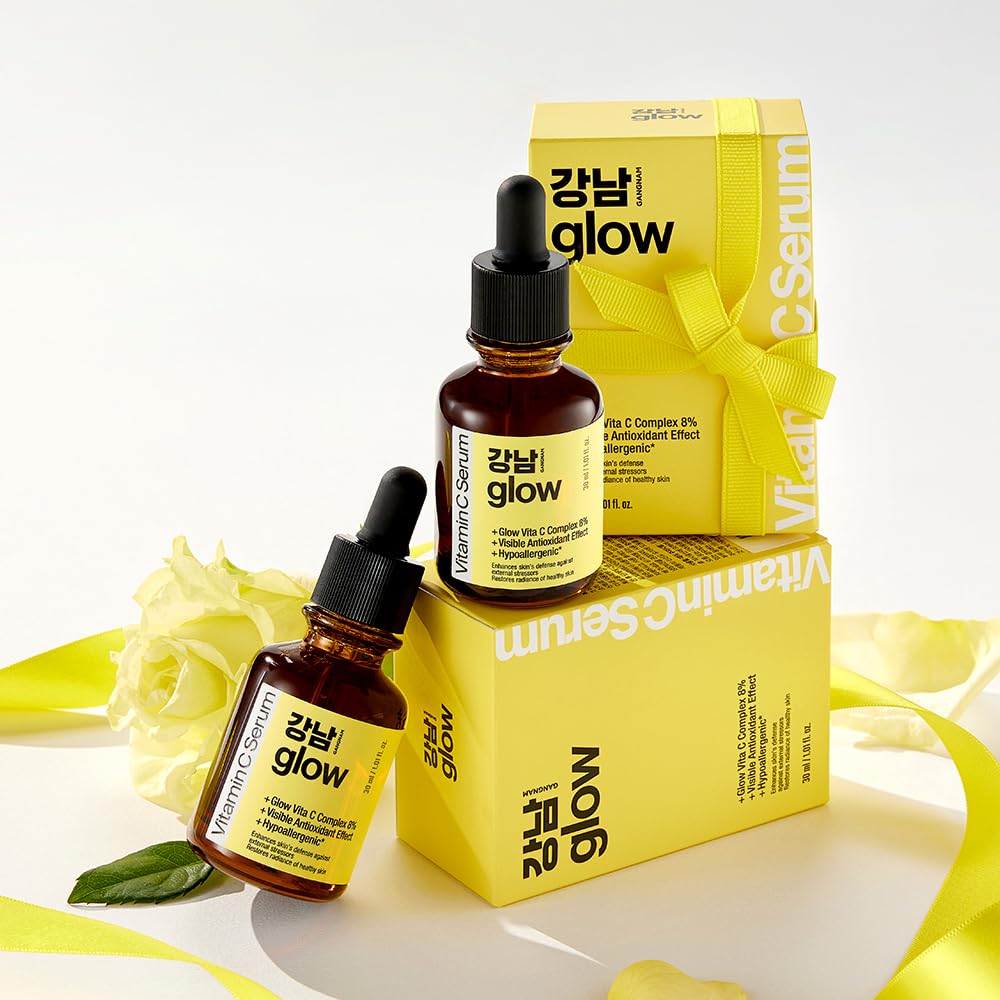 GANGNAM glow 125 Hours Antioxidant Serum with Pure Vitamin C & Ferulic Acid | Korean Glass Skin Products | Vitamin C Face Serum | Korean Skin Care - 1.01fl oz (Pack of 2)