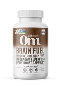 Thumbnail for OM MUSHROOM SUPERFOOD Brain Fuel Mushroom Powder Capsules Superfood Supplement, 90 Count, 30 Days, Lion's Mane, Reishi Blend Plus Folate, Mental Clarity, Mushroom Supplement