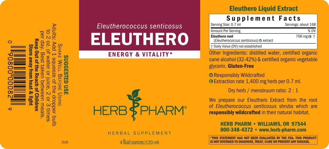 Herb Pharm Eleuthero (Siberian Ginseng) Root Liquid Extract for Energy and Stamina, Cane Alcohol, 4 Ounce