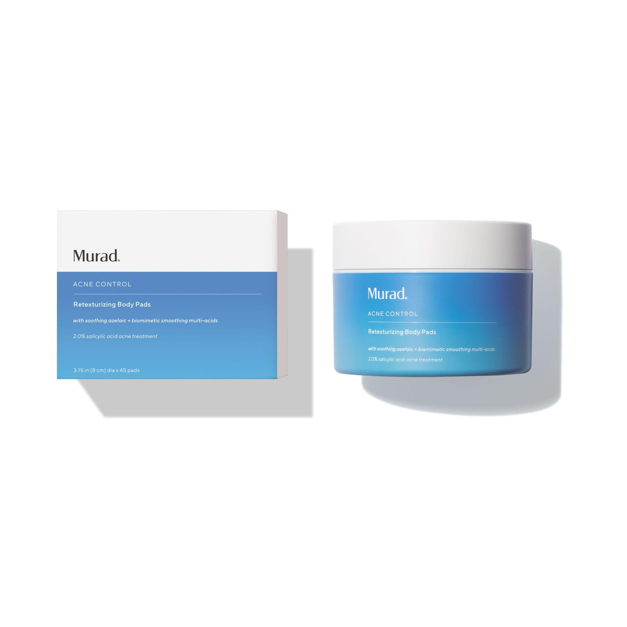 Murad Acne Retexturizing Face & Body Pads - Smooth + Soothe - with Azelaic + Bacteria-Targeting Multi-Acids to Soothe Irritation, Redness, and Providing Oil-Free Hydration, 45Pc