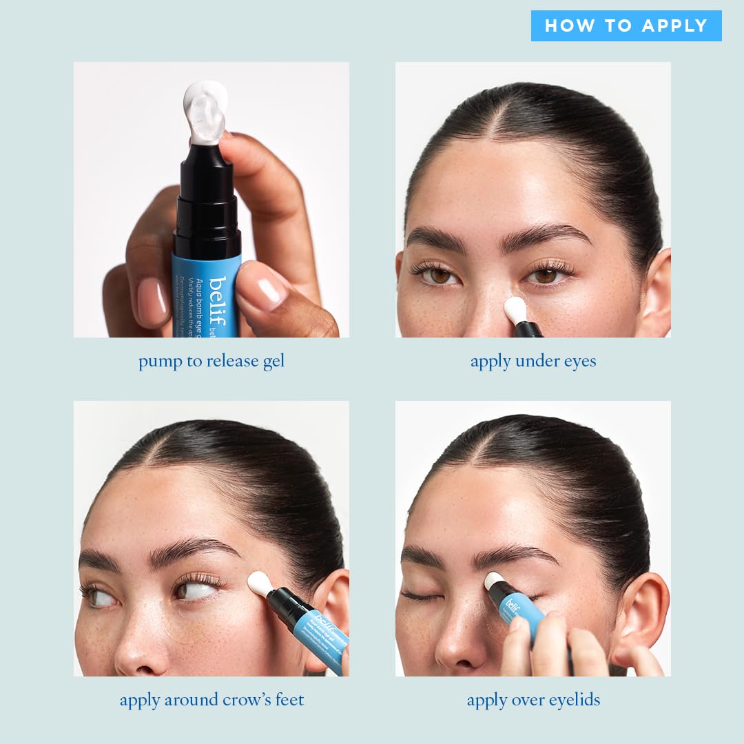 belif Aqua Bomb Cooling Eye Gel - Caffeine & Hyaluronic Acid for Puffiness & Hydration, Niacinamide & Vitamin C for Dark Circles, Adenosine & Collagen for Plumping & Firming, Korean Skin Care