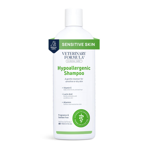 Veterinary Formula Clinical Care Hypoallergenic Shampoo for Dogs and Cats, 16 oz – No Harsh Ingredients – Fragrance-Free Pet Shampoo for Allergies and Sensitive Skin, Promotes Healthy Skin and Coat