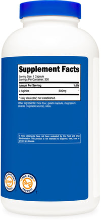 Thumbnail for Nutricost L-Arginine 500mg, 300 Capsules - Gluten Free and Non-GMO