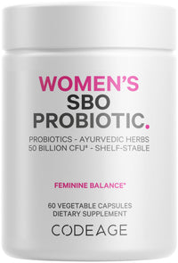 Thumbnail for Codeage Women’s Probiotics Supplement - 50 Billion CFUs - SBO Probiotics & Prebiotics - Cranberries - Feminine Health - Fermented Botanical Blend, Whole Food Supplement - Vegan, Non-GMO - 60 Capsules