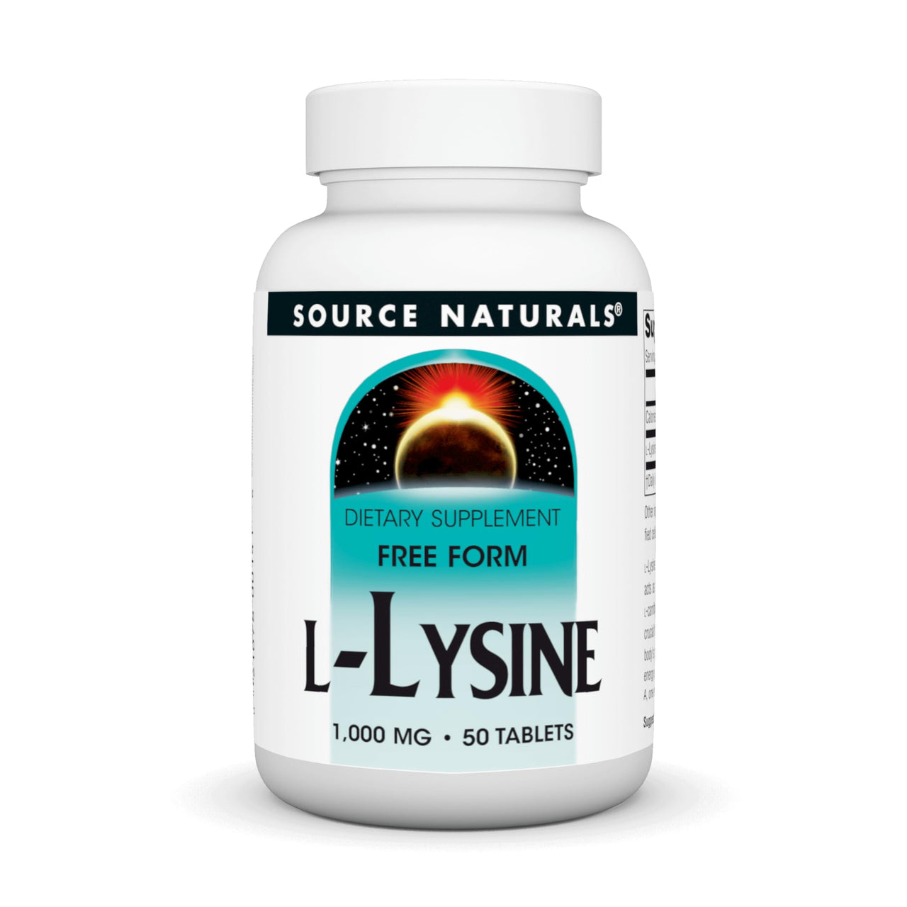Source Naturals L-Lysine Free Form, 1,000 mg - Amino Acid Supplement Supports Energy & Formation of Collagen* - 50 Tablets