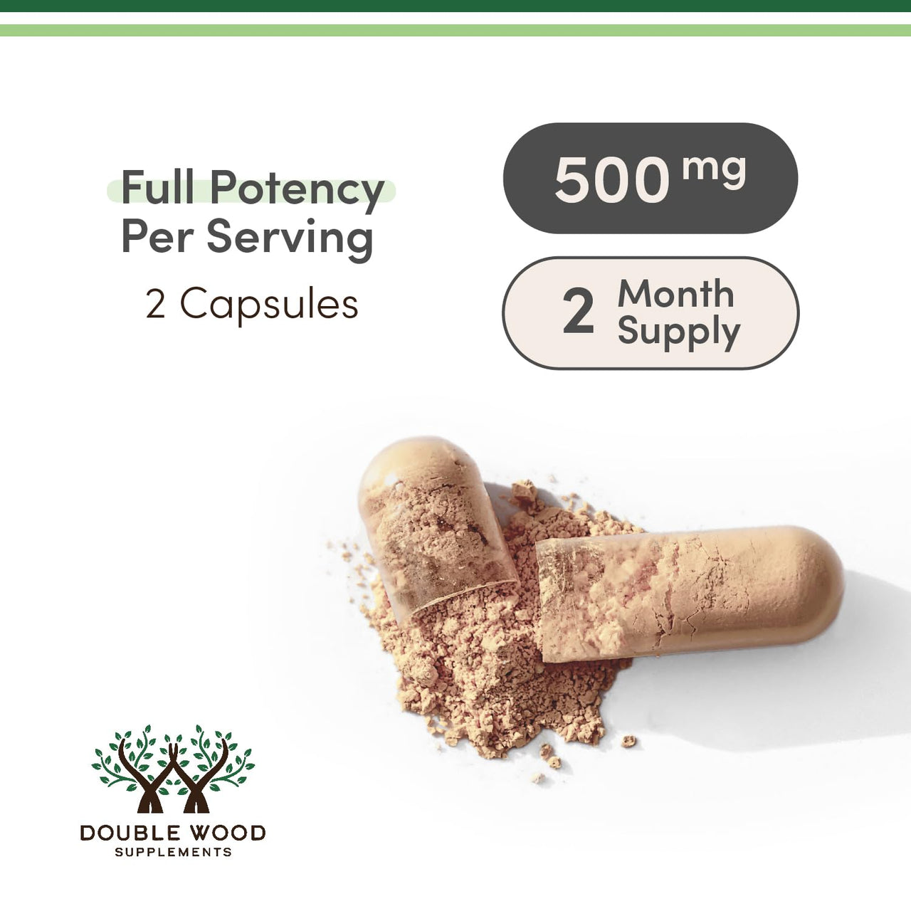 Ashwagandha Capsules, 120 Count (500mg Extract 20:1 Potency) Adaptogen Stress Relief by Double Wood