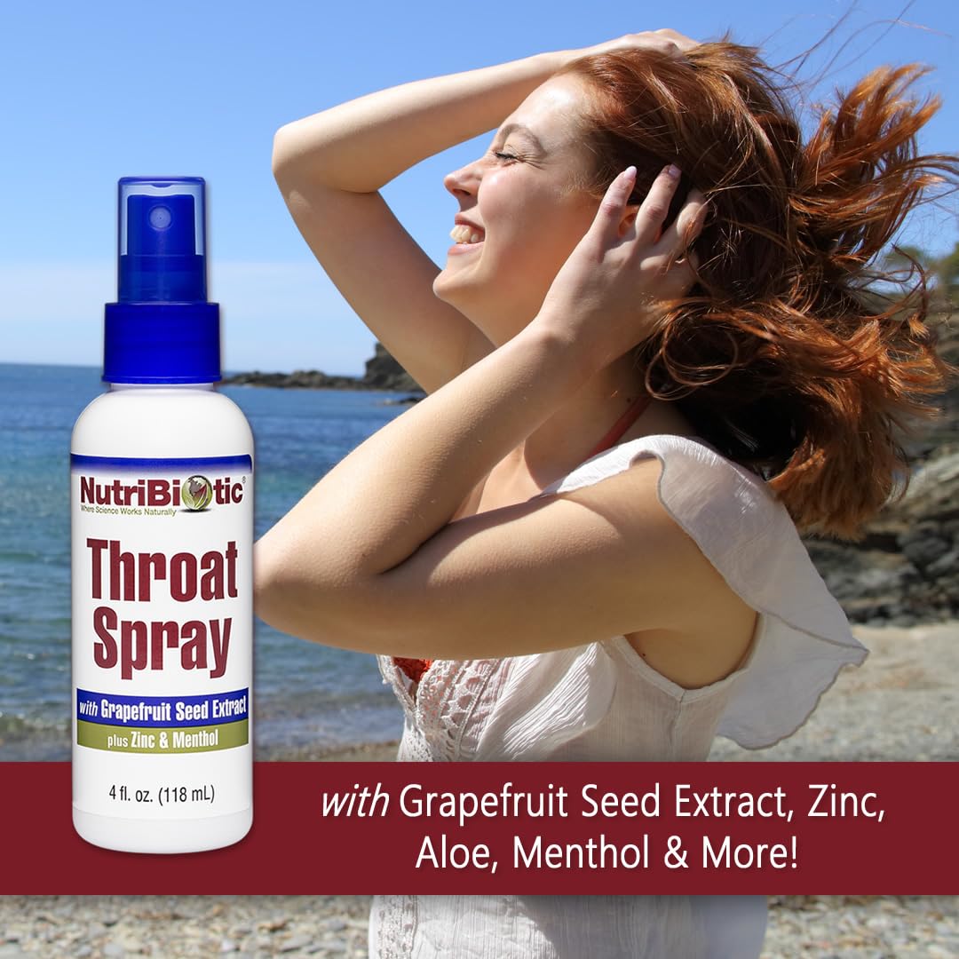 NutriBiotic – Throat Spray with GSE, 4 Fl. Oz | Gentle and Soothing Sore Throat Support with Grapefruit Seed Extract, Zinc & Menthol | Alcohol Free & Non-Medicated