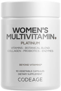 Thumbnail for Codeage Women’s Multivitamin Platinum - Vitamins A D3 K1 K2 B12 & Minerals, CoQ10, Skin, Hair & Nails Complex, Collagen, Botanicals, Probiotics, Fermented Greens, Lutein, Astaxanthin - 90 Capsules