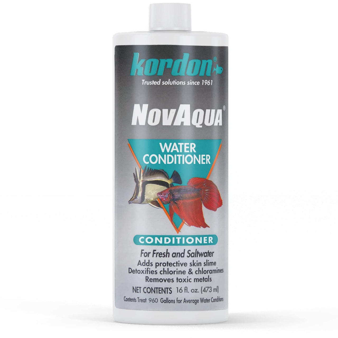 KORDON Novaqua Aquarium Water Conditioner for Freshwater & Saltwater – Instantly Detoxifies Chlorine, Chloramines, & Heavy Metals in Tap Water, Replaces Fish Slime Coat, Adds pH Buffers, 16-ounces
