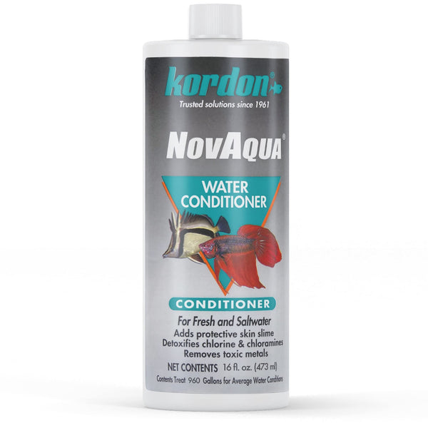 KORDON Novaqua Aquarium Water Conditioner for Freshwater & Saltwater – Instantly Detoxifies Chlorine, Chloramines, & Heavy Metals in Tap Water, Replaces Fish Slime Coat, Adds pH Buffers, 16-ounces