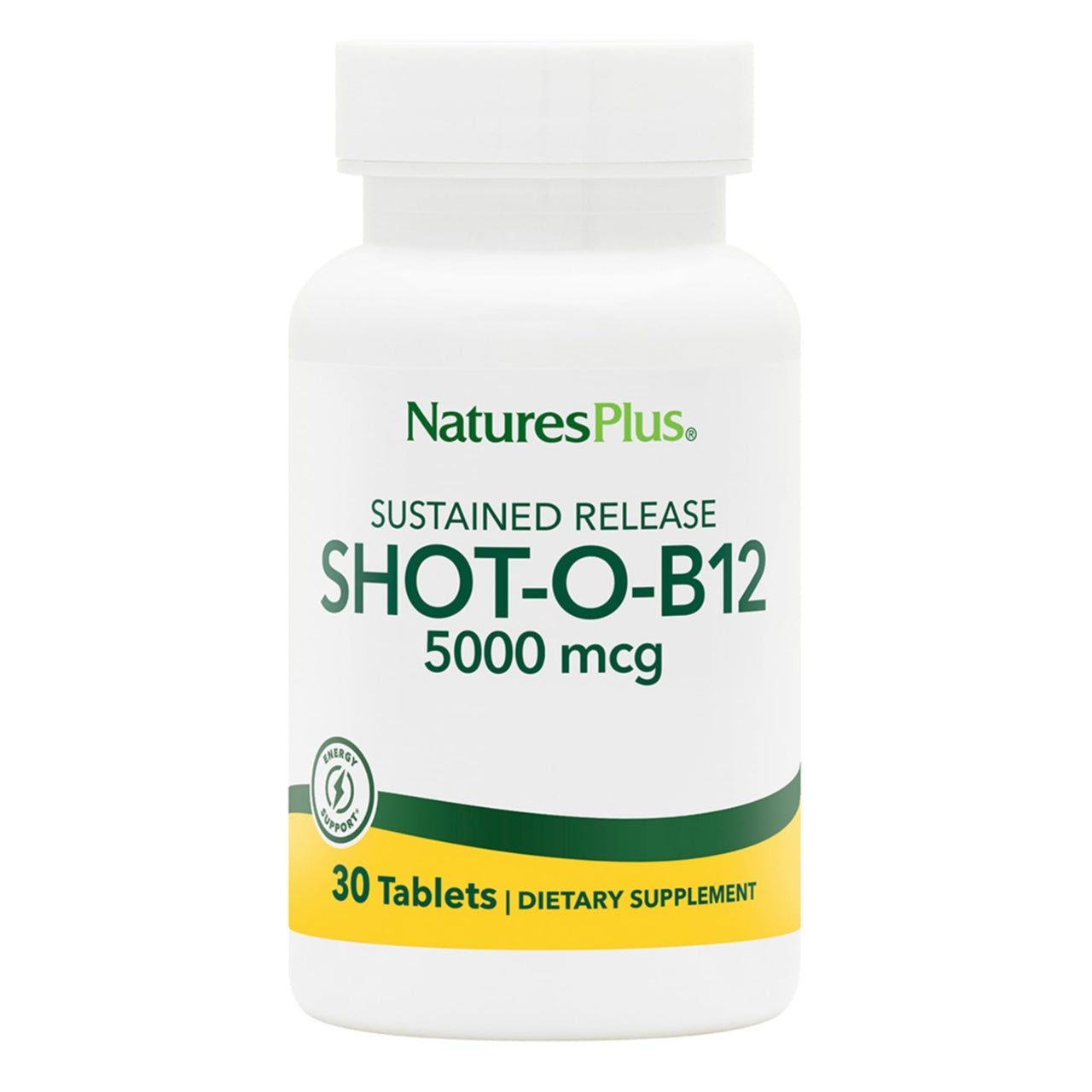 NaturesPlus Shot-O-B12 5000 mcg - 30 Sustained Release Tablets - Supports Energy Production - Vegetarian, Gluten Free - 30 Servings