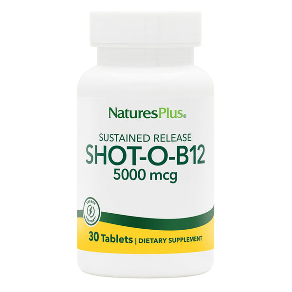 NaturesPlus Shot-O-B12 5000 mcg - 30 Sustained Release Tablets - Supports Energy Production - Vegetarian, Gluten Free - 30 Servings