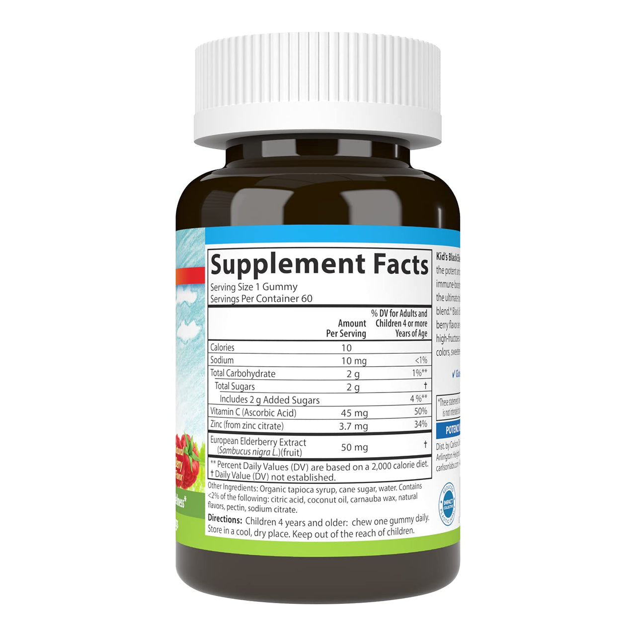 Carlson - Kid's Black Elderberry Gummies. with Vitamin C & Zinc, Immune Support, 60 Gummies