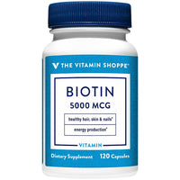 Thumbnail for The Vitamin Shoppe Biotin 5,000MCG - Hair Growth, Skin Health & Nail Strength Support, High Potency B Vitamin (120 Capsules)