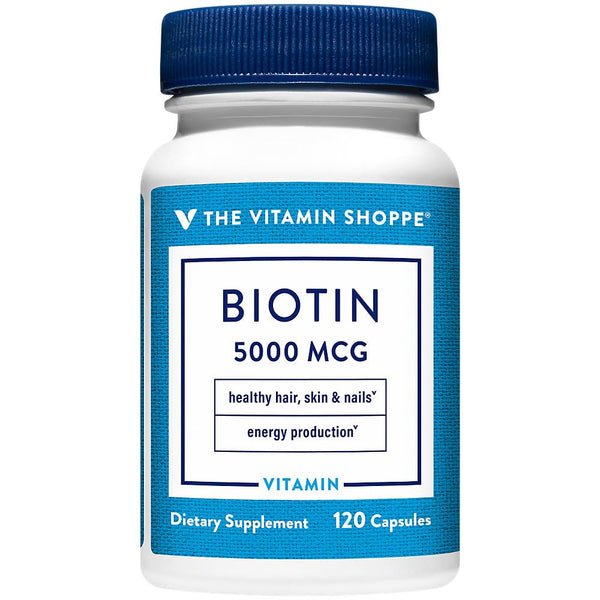 Image 1 of The Vitamin Shoppe Biotin 5,000MCG - Hair Growth, Skin Health & Nail Strength Support, High Potency B Vitamin (120 Capsules)