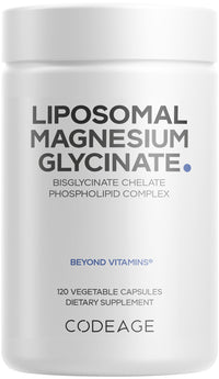 Thumbnail for Codeage Liposomal Magnesium Glycinate Supplement - Magnesium Bisglycinate Pills - BioPerine Black Pepper - Liposomal Delivery - Non-GMO, Gluten-Free Mineral - 120 Capsules
