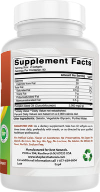 Thumbnail for Best Naturals Pumpkin Seed Oil Bladder Control 1000 mg 180 Softgels