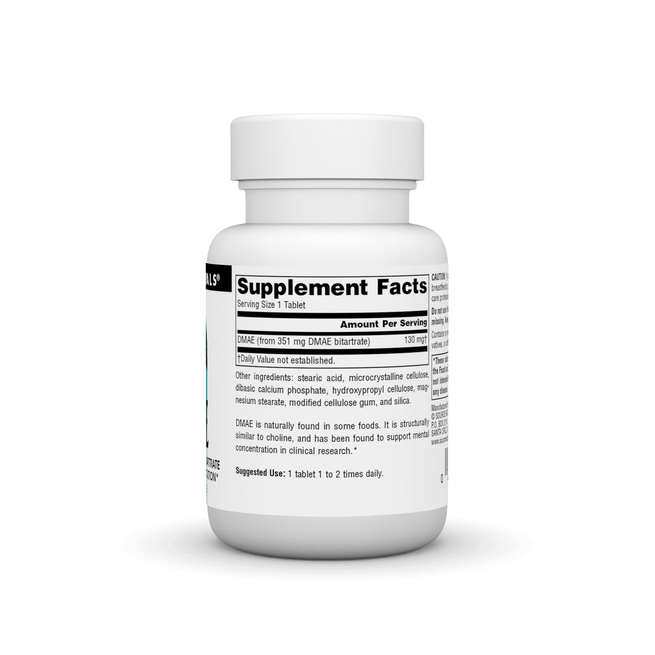 Source Naturals DMAE, Dimethylaminoethanol Bitartrate - Supports Mental Concentration - 50 Tablets