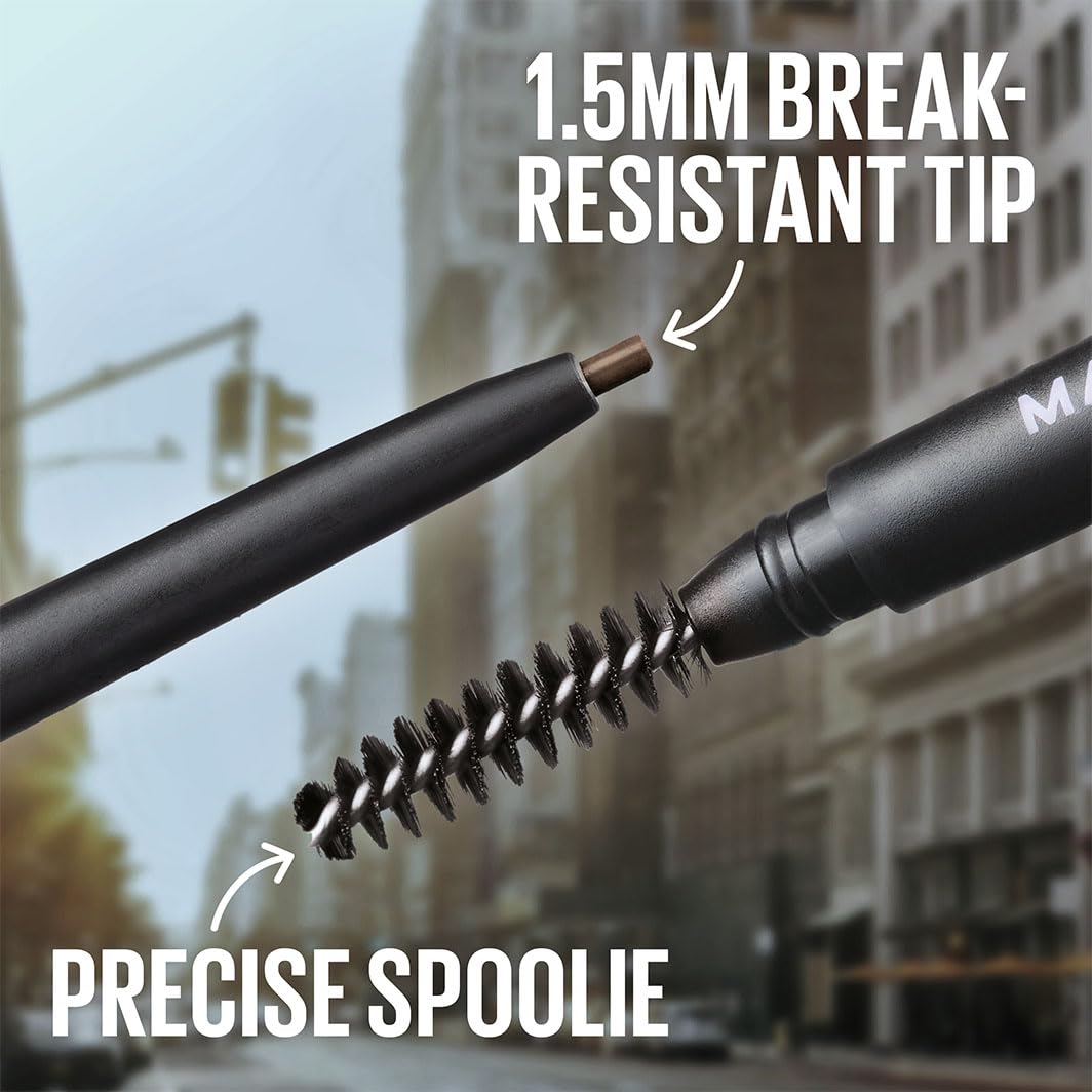 Maybelline Express Brow Ultra Slim Eyebrow Makeup, Brow Pencil with Precision Tip and Spoolie for Defined Eyebrows, Ash Brown (Packaging May Vary)