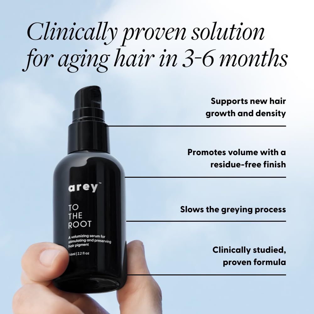 Arey To The Root Hair Serum for Women & Men | Slows Grey Hair Growth & Preserves Pigment in 3-6 Months | Promotes Healthier Hair & Adds Volume | Vegan, Oil-Free, Scent-Free Formula (1 Month)