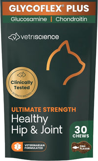 Thumbnail for VetriScience Ultimate Strength Healthy Hip & Joint Chews, GlycoFlex Glucosamine, Chondroitin and Green-Lipped Mussel Joint Supplement for Cats, Soothe Joint Discomfort, Fish, 30 Count