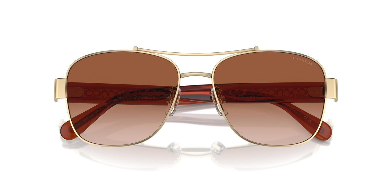 COACH Women's HC7161 Aviator Sunglasses, Shiny Light Gold/Brown Gradient, 56 mm
