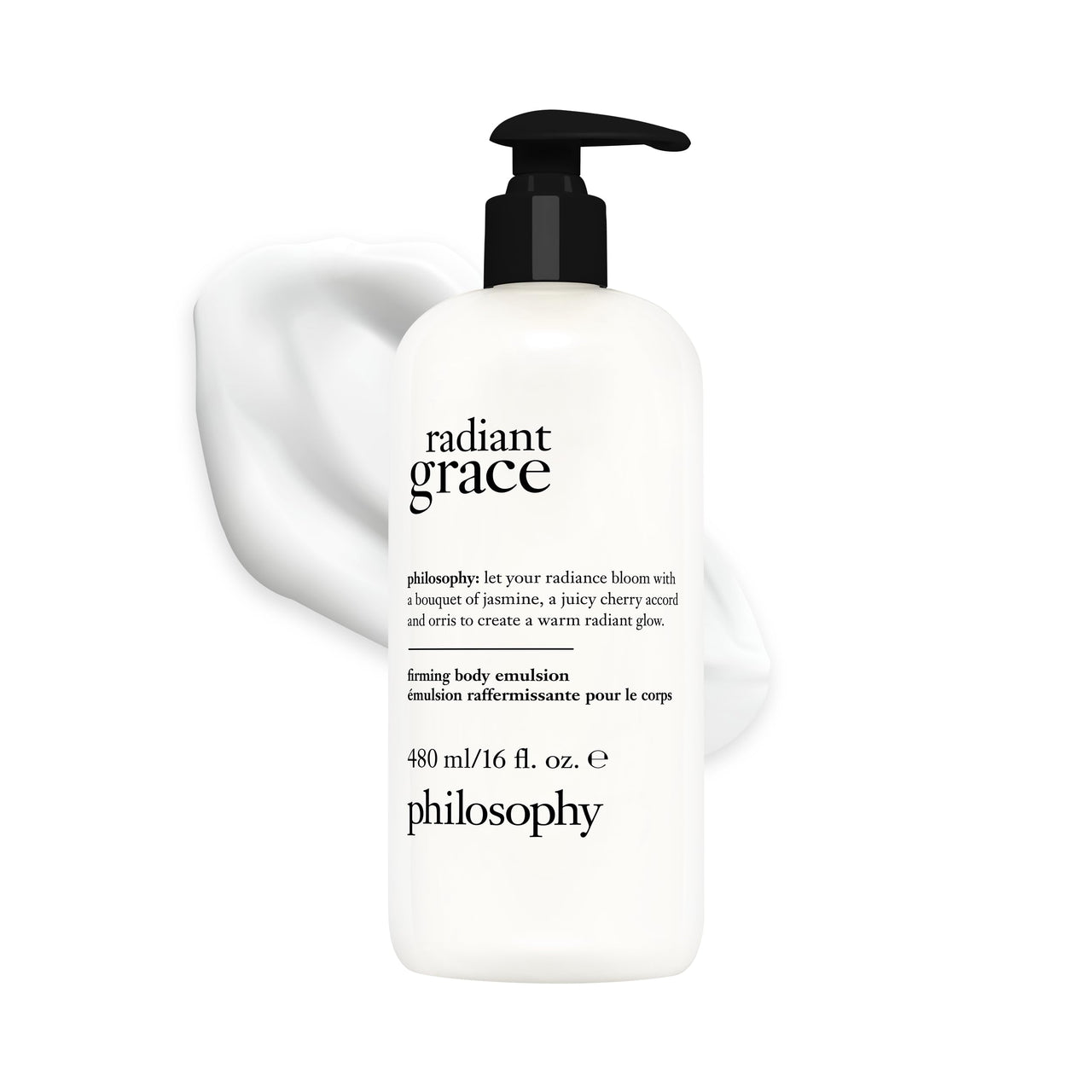 philosophy radiant grace firming body emulsion - luxury scented body lotion - with shea butter - notes of jasmine, black cherry & sandalwood - 16 fl oz