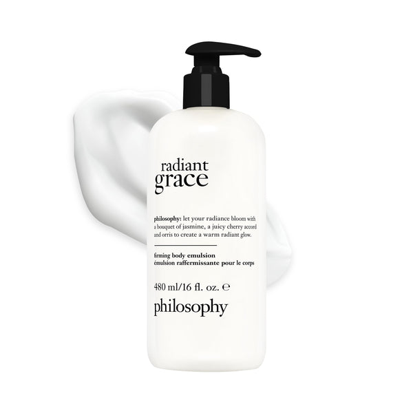philosophy radiant grace firming body emulsion - luxury scented body lotion - with shea butter - notes of jasmine, black cherry & sandalwood - 16 fl oz