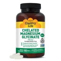 Thumbnail for Country Life Chelated Magnesium Glycinate 400mg – High Absorption Magnesium Supplement for Muscle Relaxation, Energy, Bone & Immune Support – Gluten-Free, Vegan, Halal, Non-GMO Verified - 180 Tablets