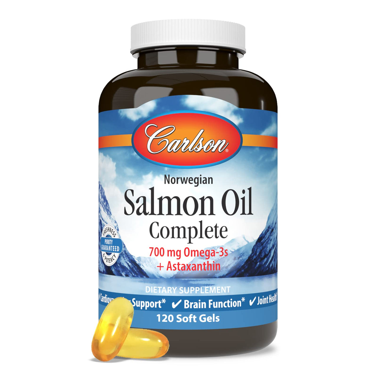 Carlson - Salmon Oil Complete, 700 mg Omega-3s + Astaxanthin, Cardiovascular Support, Brain Function & Joint Health, 120 soft gels