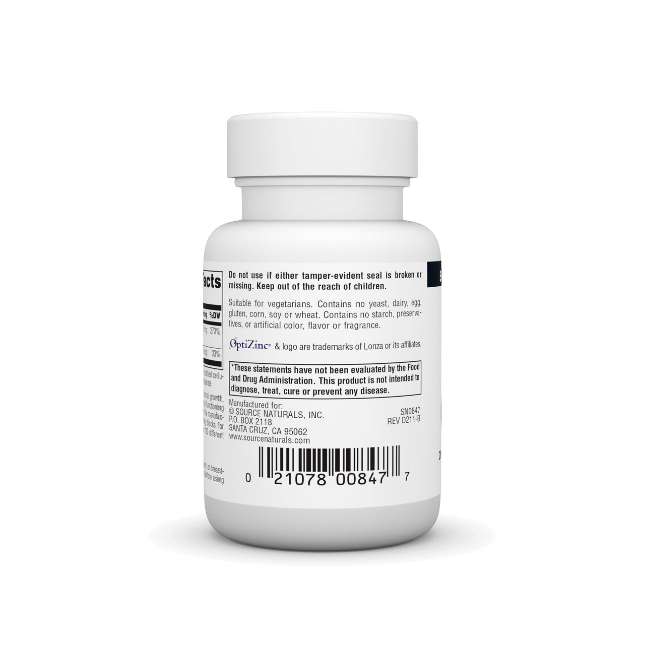 Source Naturals OptiZinc Zinc Methionine Sulfate Complex & Dietary Supplement - 60 Tablets