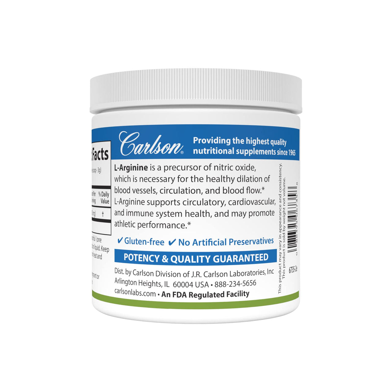 Carlson - L-Arginine Powder, Free-Form Amino Acid, Circulatory Health, 3.53 oz (100 g)