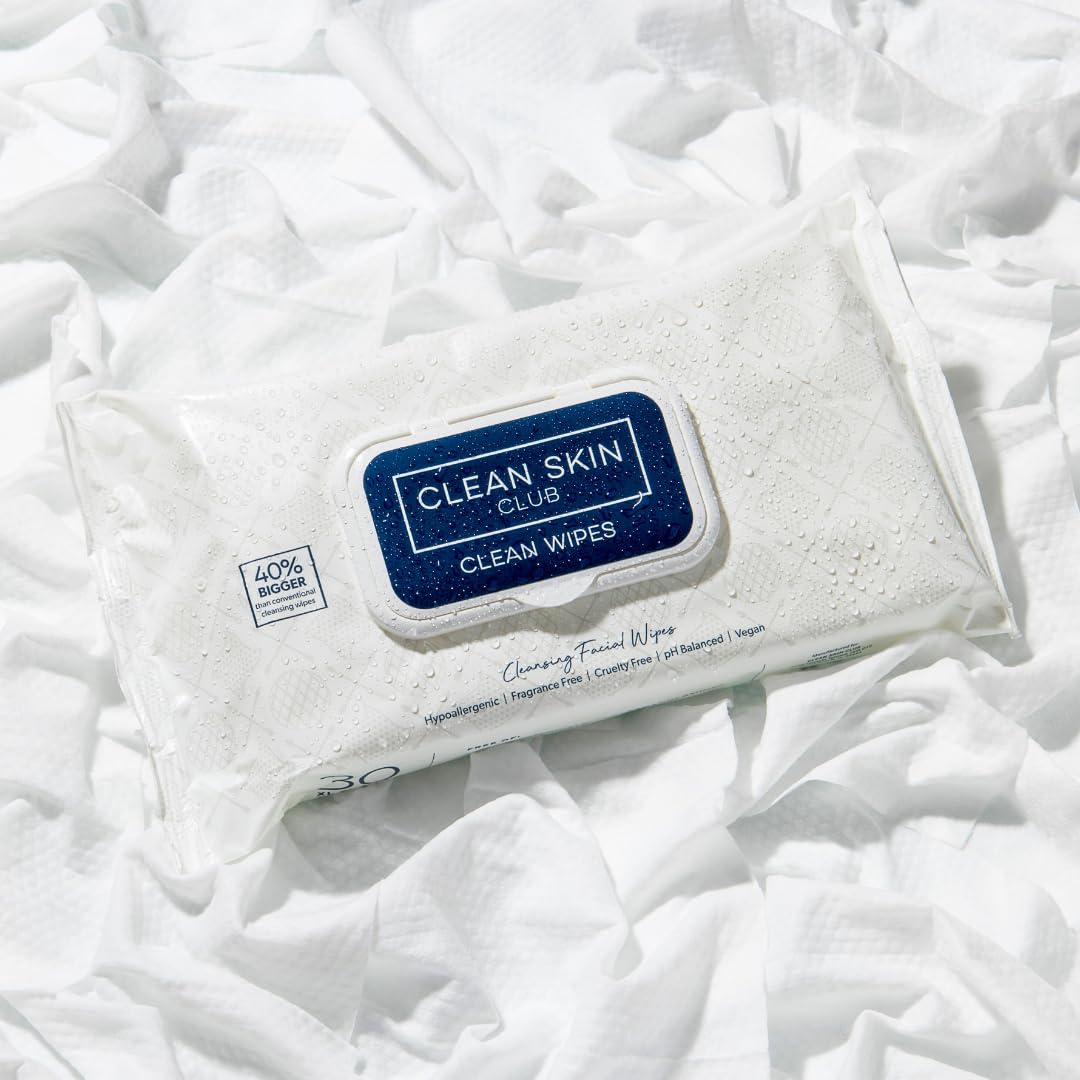 Clean Skin Club XL Premium Face Wipes, 40% Larger Than Normal Wipes, Extra Moist Makeup Removing Towelettes, 30 Count, Facial Cleansing Cloth, Fragrance Free, No Alcohol or Chemicals
