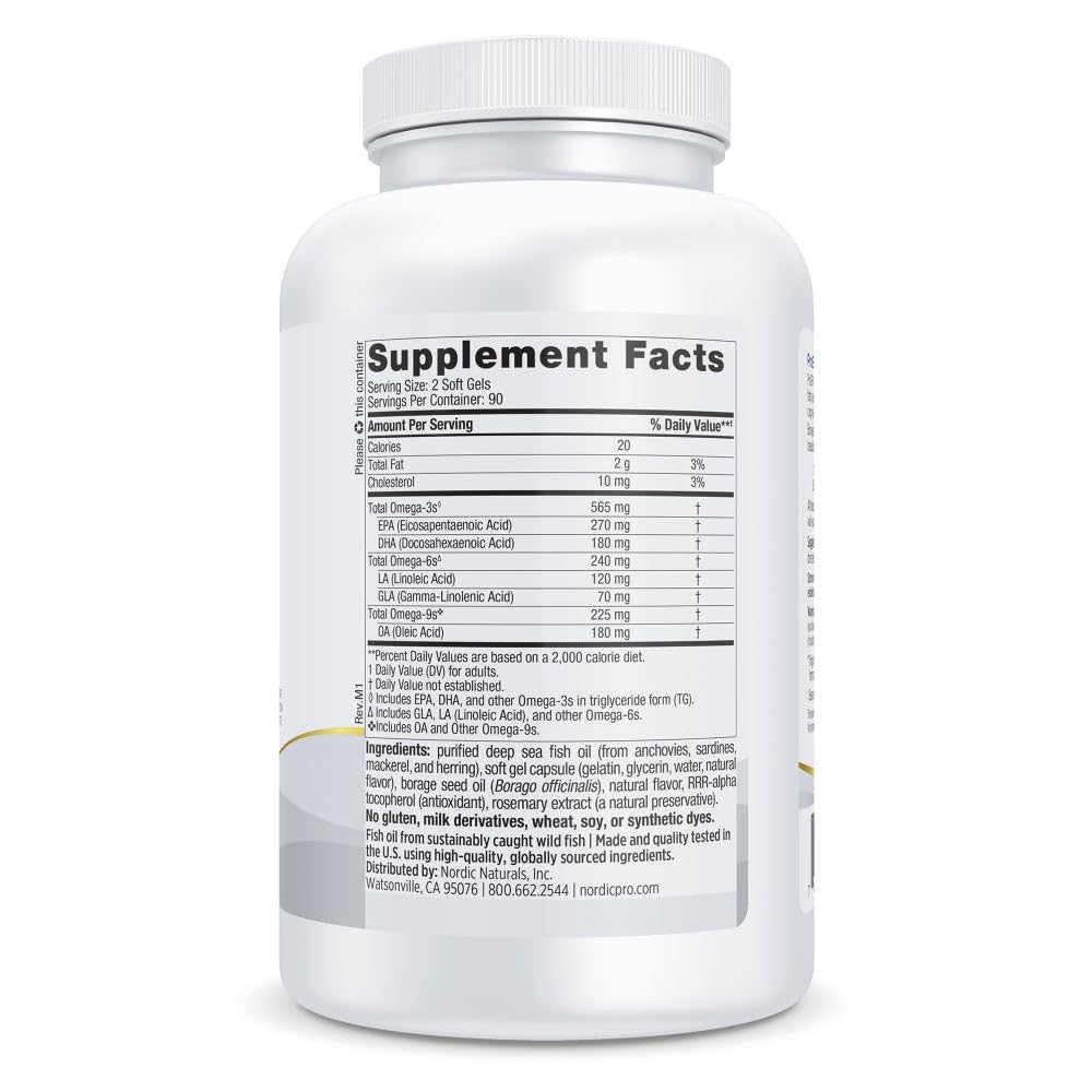 Nordic Naturals ProEFA 3-6-9, Lemon Flavor - 180 Soft Gels - 565 mg Omega-3 - EPA & DHA with Added GLA - Healthy Skin, Cognition, & Positive Mood - Non-GMO - 90 Servings