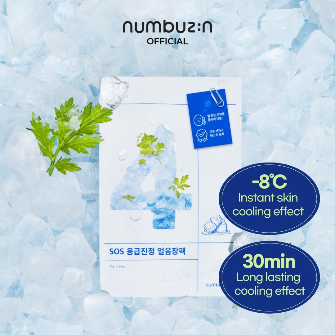 numbuzin No.4 Sheet Mask | Icy Soothing Sheet Mask | Instant Cooling, Hydrating with Tea Tree Extract, Bergamot Leaf Extract | Soothes, Relieves Heated Skin | Korean Skincare | 4 Sheets