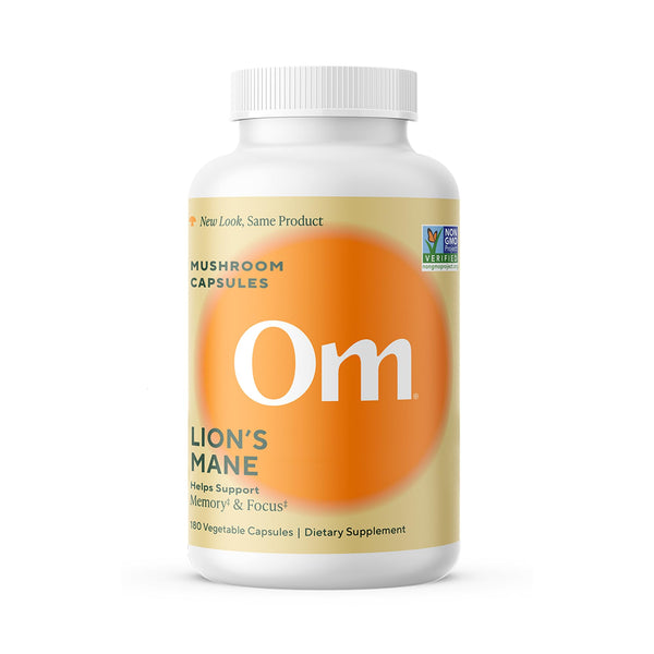 Om Lionâ€™s Mane Mushroom Capsules - Organic Mushroom Supplement and Nootropic - Brain Supplements for Memory and Focus, 180 Count (60 Servings)