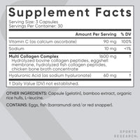 Thumbnail for Sports Research Multi Collagen Pills (Type I, II, III, V, X) Hydrolyzed Collagen Peptides with Hyaluronic Acid + Vitamin C | Non-GMO Verified & Gluten Free - 90 Capsules