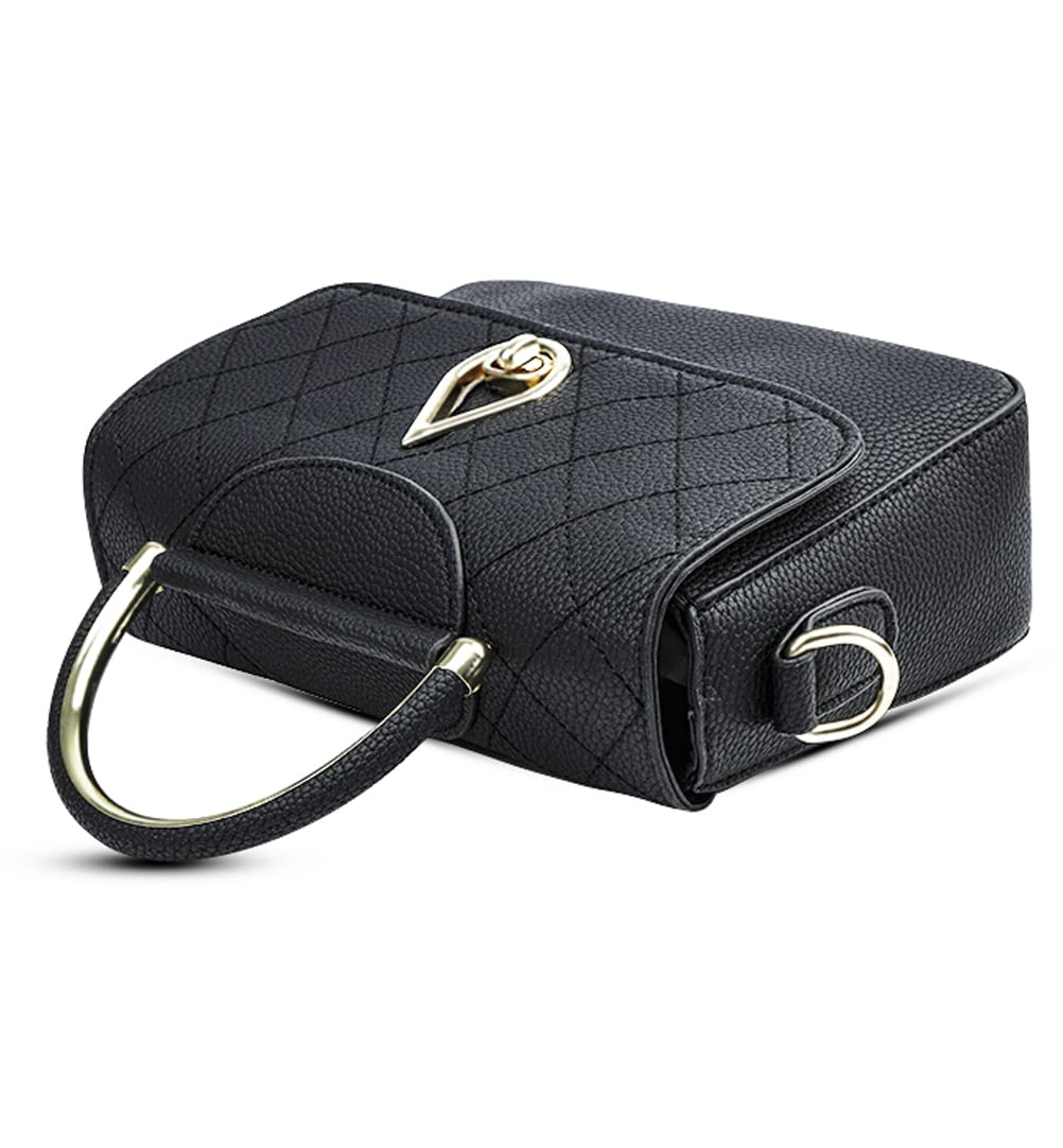 Covelin Women's Small Leather Handbag Tote Shoulder Crossbody Bag Black
