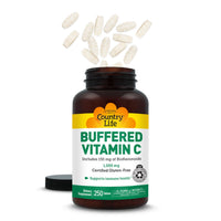 Thumbnail for Country Life Buffered Vitamin C 1000mg with Bioflavonoids, Calcium, Magnesium, Potassium - Immune Support, Vegan Capsules, Gluten-Free, Gentle on Stomach - 250 Tablets