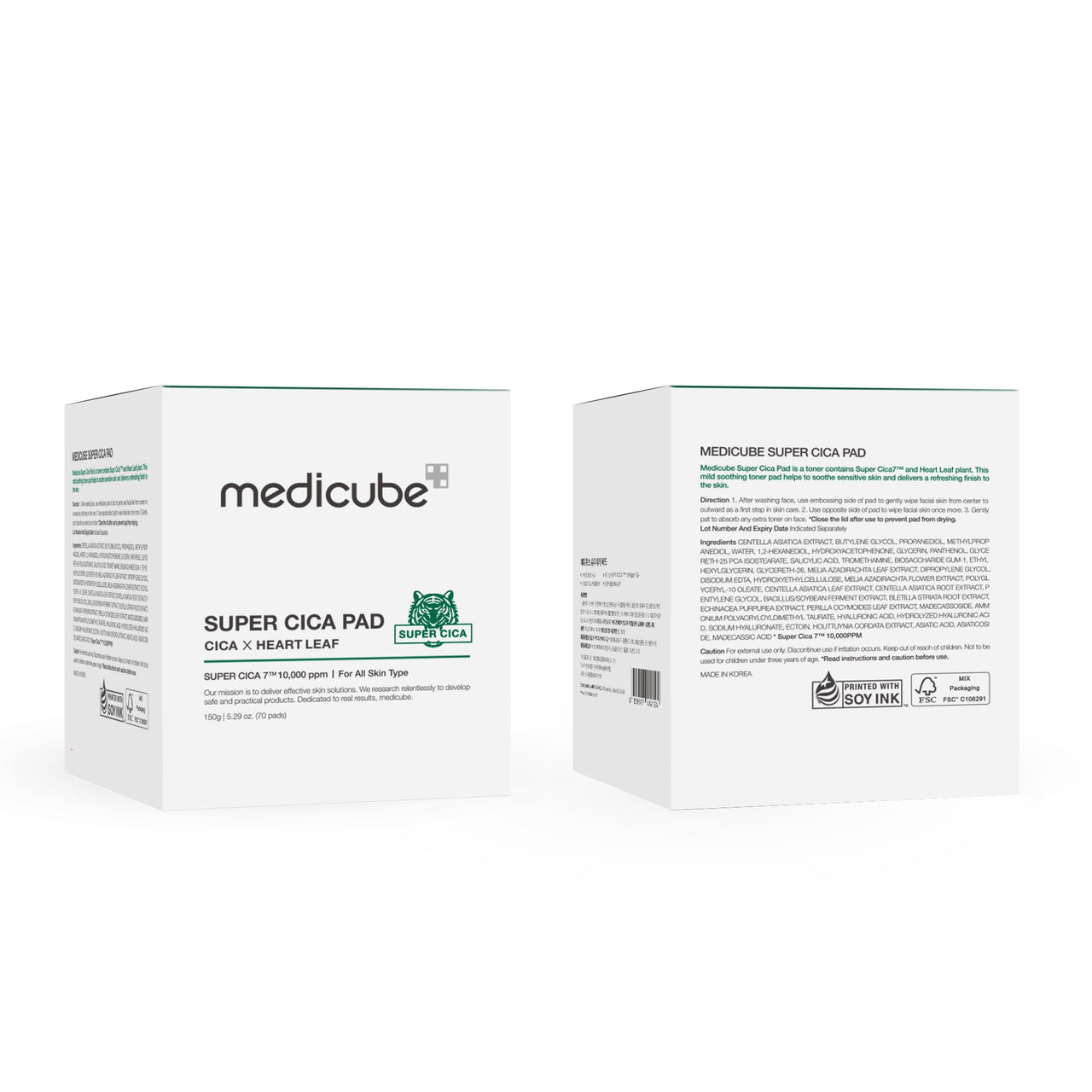 Medicube Super Cica Facial Toner Pads (70 Pads) - 88% Centella Asiatica to Soothe Sensitive Skin - Infused with Heartleaf for Deep Hydration and Improvement of Damaged Skin - 100% Vegan Ceritifed